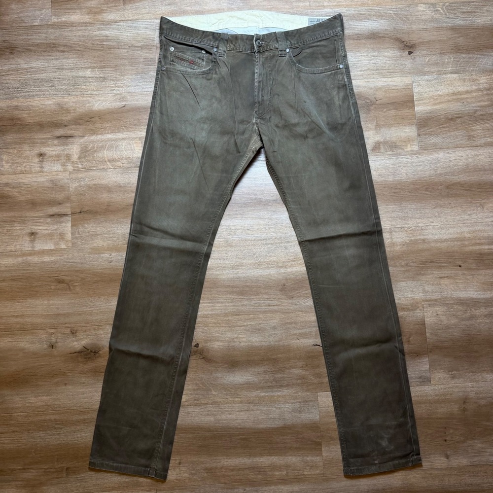 Diesel Thavar-A Jeans Mens 32x32 Olive Brown Slim Skinny Coated Wash OGAAW